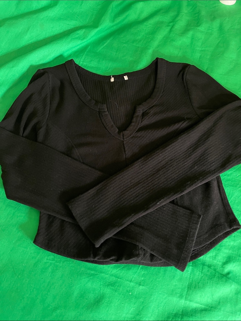 Black Ribbed Long-Sleeve Women's Top